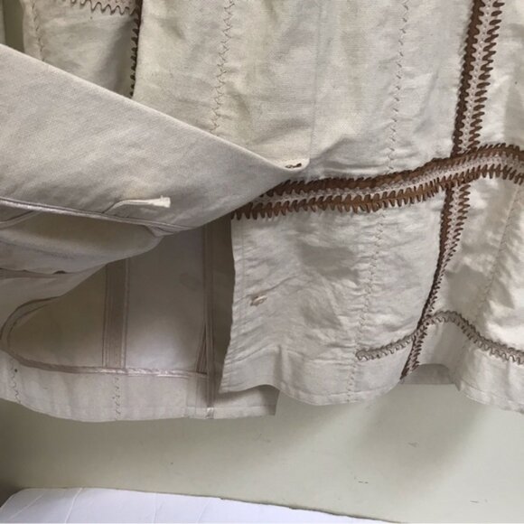 Cole Haan Cotton Lambskin Leather Detail Boho Trench Coat Jacket Fitted Pockets - Picture 8 of 16